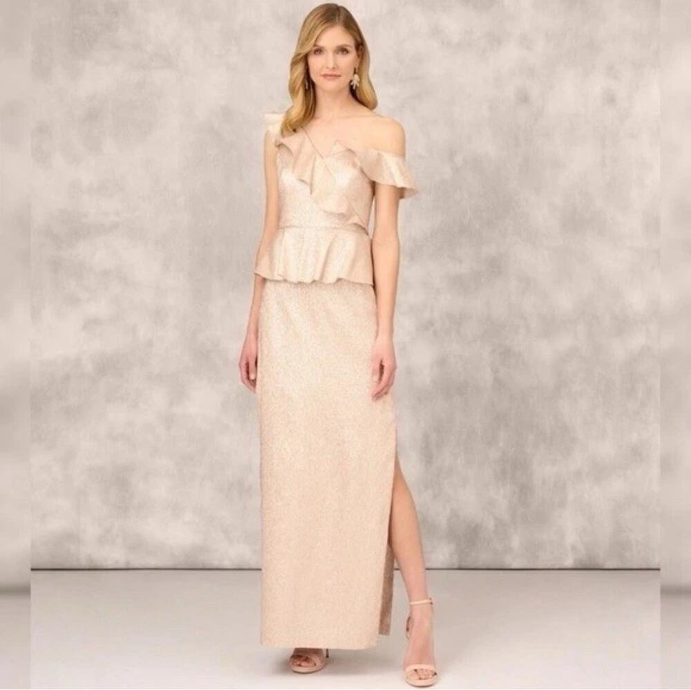 Aidan Mattox Lame Column Gown With Ruffles Women's Size 6